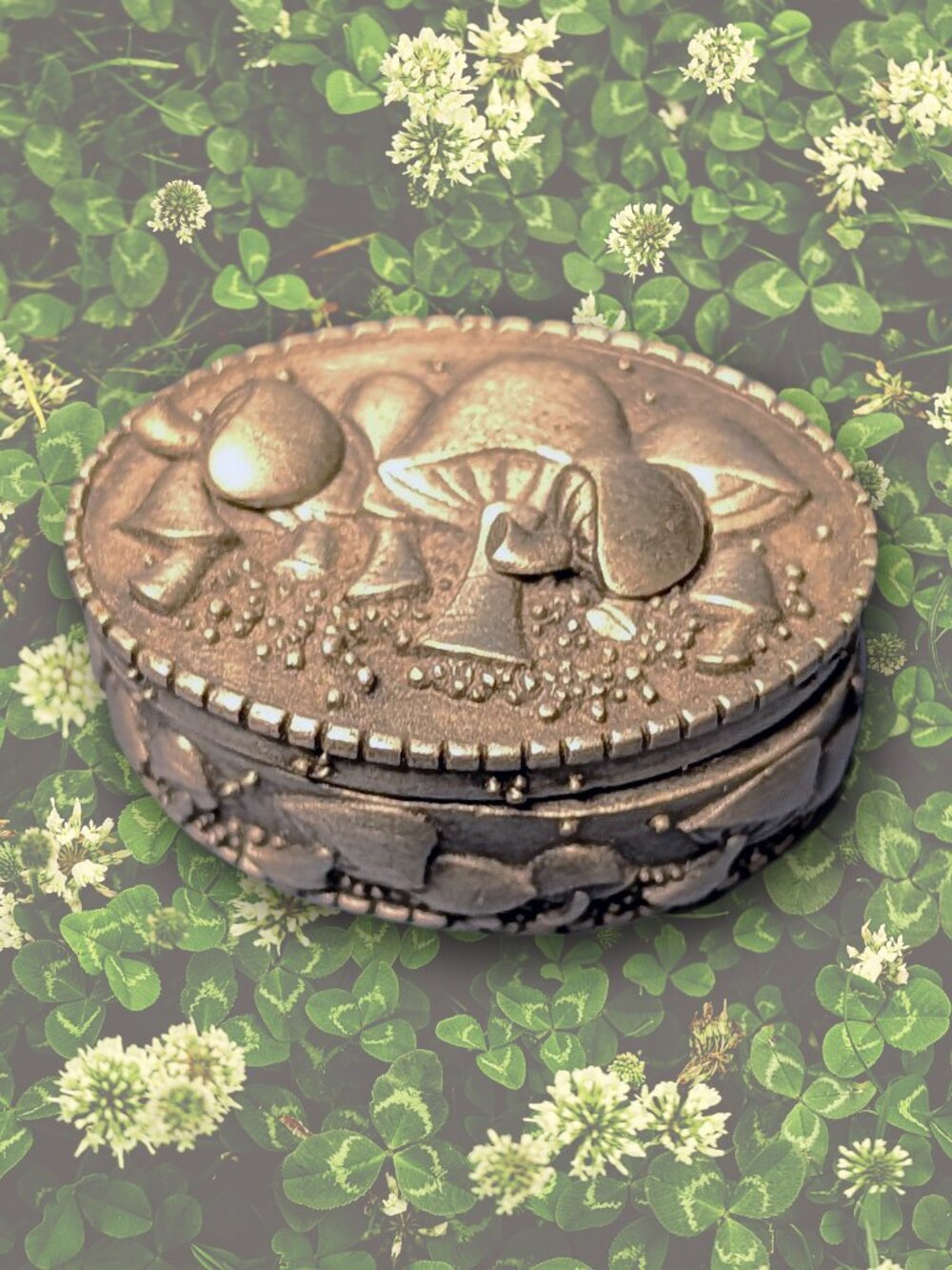 Vintage JJ Jonette Jewelry Pewter Mushroom Trinket Box & Brooch Pin and Earrings